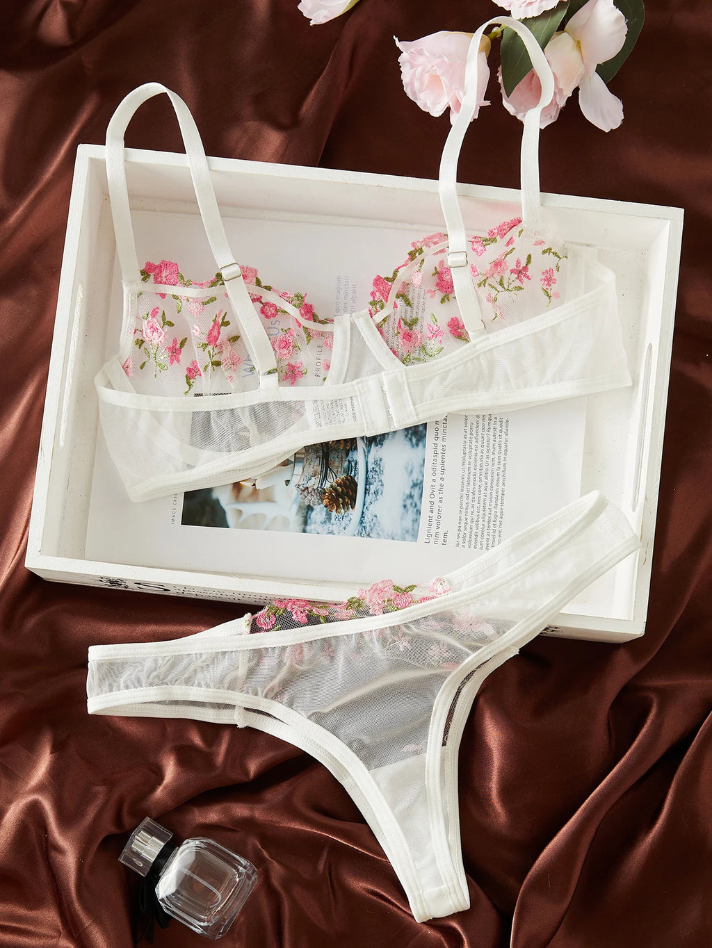 Embroidery Sexy Lingerie Set Hot Semi-Sheer