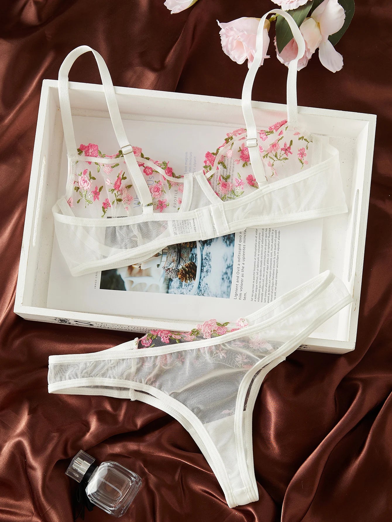 Embroidery Sexy Lingerie Set Hot Semi-Sheer