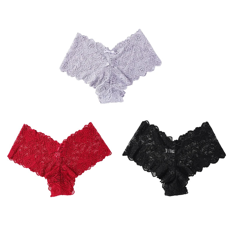 3pcs Sexy Lace Transparent Panties Women