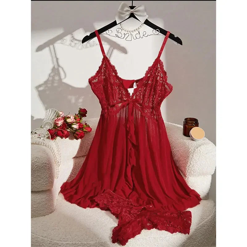 Summer Soft Sheer Nighty Pajamas Nightgowns Dark Green