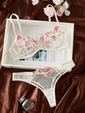 Embroidery Sexy Lingerie Set Hot Semi-Sheer