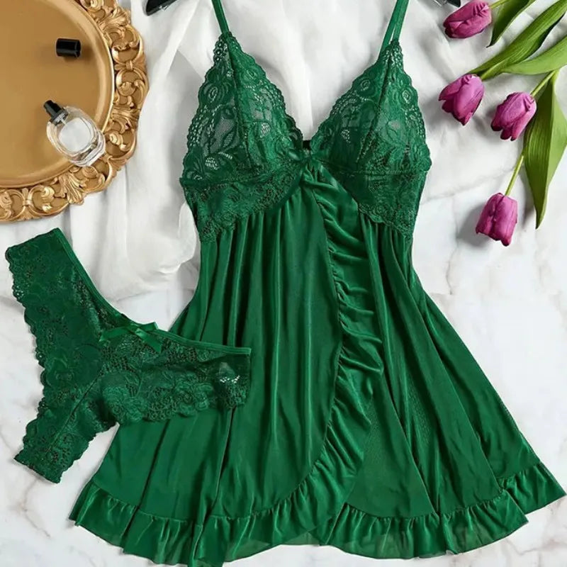 Summer Soft Sheer Nighty Pajamas Nightgowns Dark Green