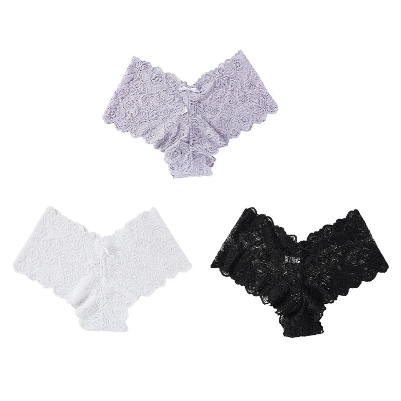 3pcs Sexy Lace Transparent Panties Women