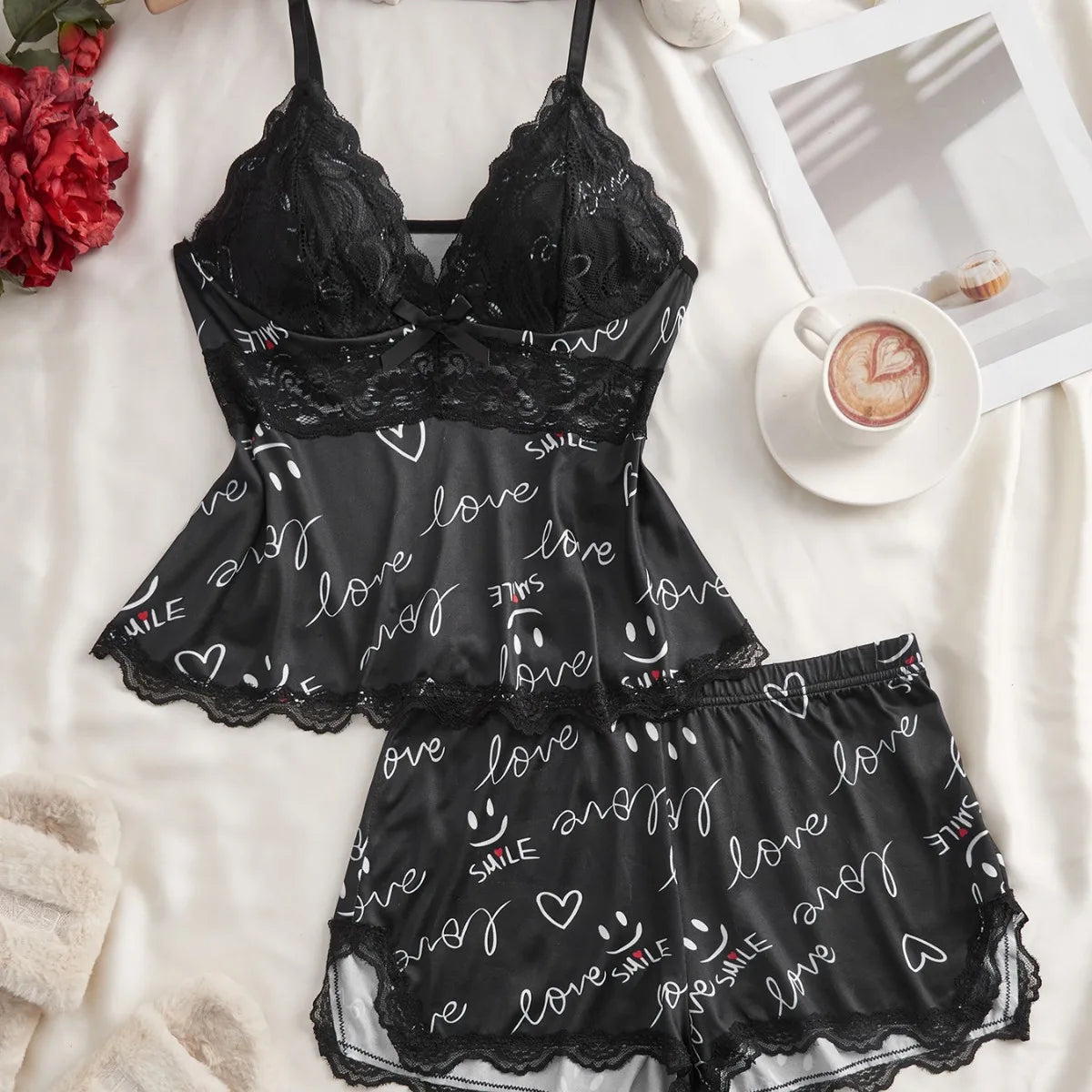 Lace Splicing Printed Loungewear