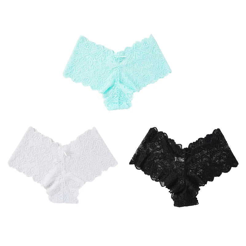 3pcs Sexy Lace Transparent Panties Women