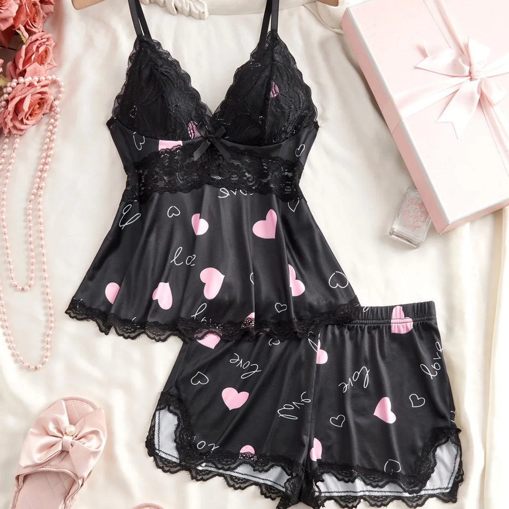 Lace Splicing Printed Loungewear