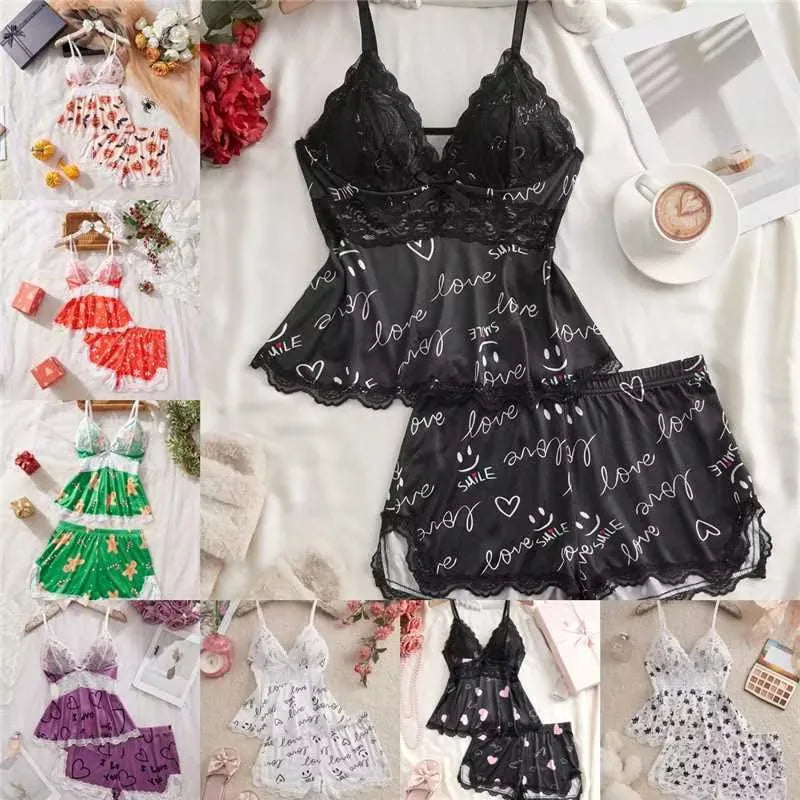 Lace Splicing Printed Loungewear
