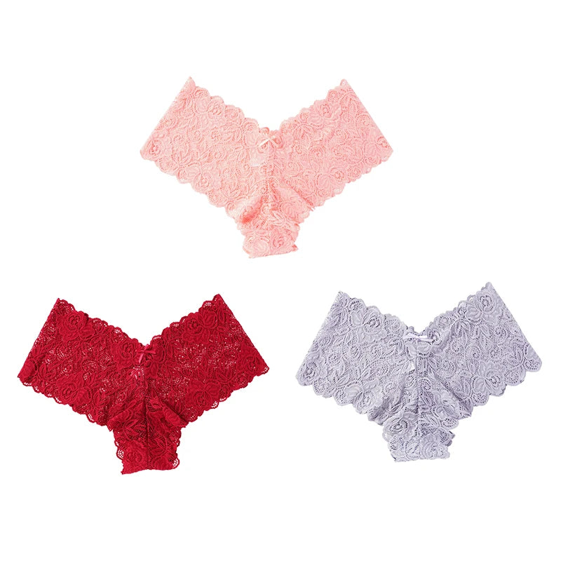 3pcs Sexy Lace Transparent Panties Women