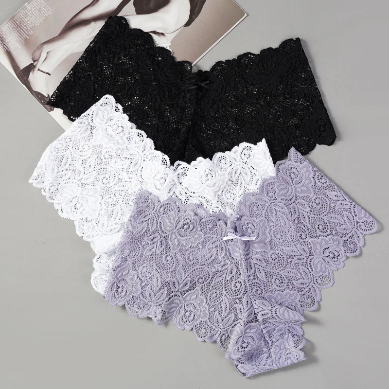 3pcs Sexy Lace Transparent Panties Women