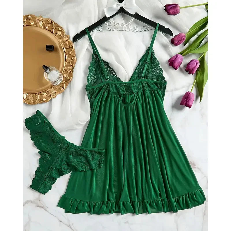 Summer Soft Sheer Nighty Pajamas Nightgowns Dark Green