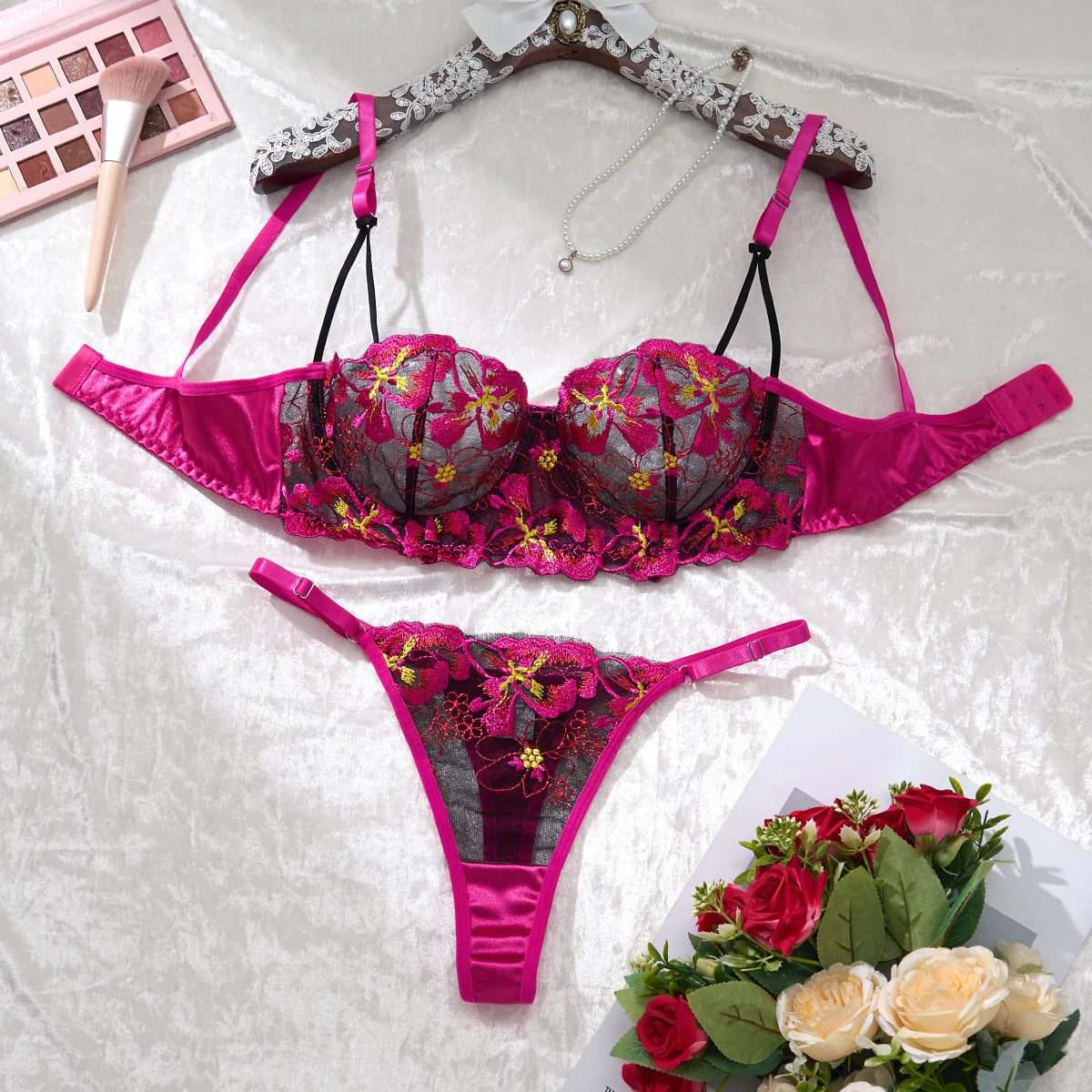 A set of sexy rose-red lingerie