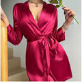 Women's Short Kimono Robe Silky Satin Bathrobe