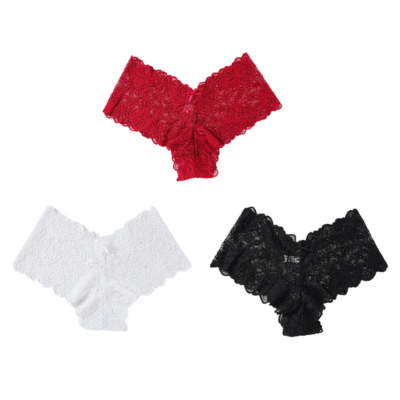 3pcs Sexy Lace Transparent Panties Women