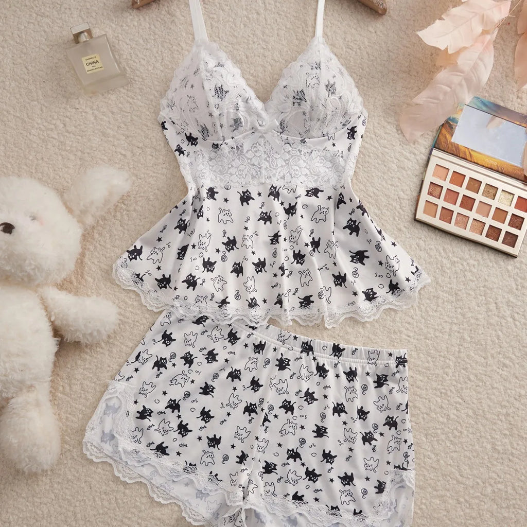 Lace Splicing Printed Loungewear