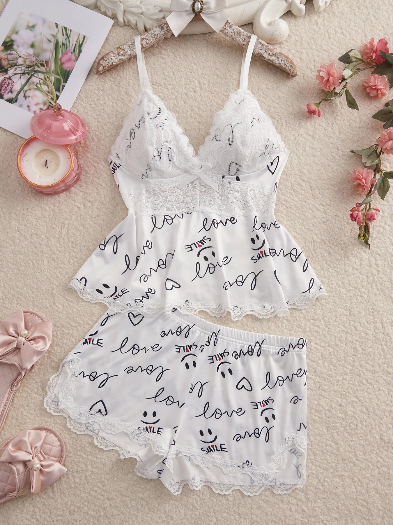 Lace Splicing Printed Loungewear