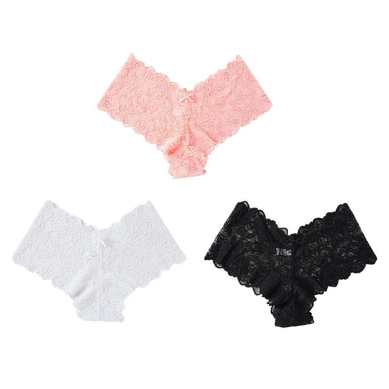 3pcs Sexy Lace Transparent Panties Women