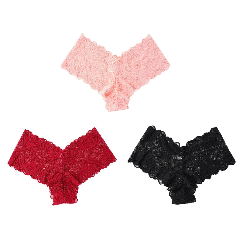 3pcs Sexy Lace Transparent Panties Women