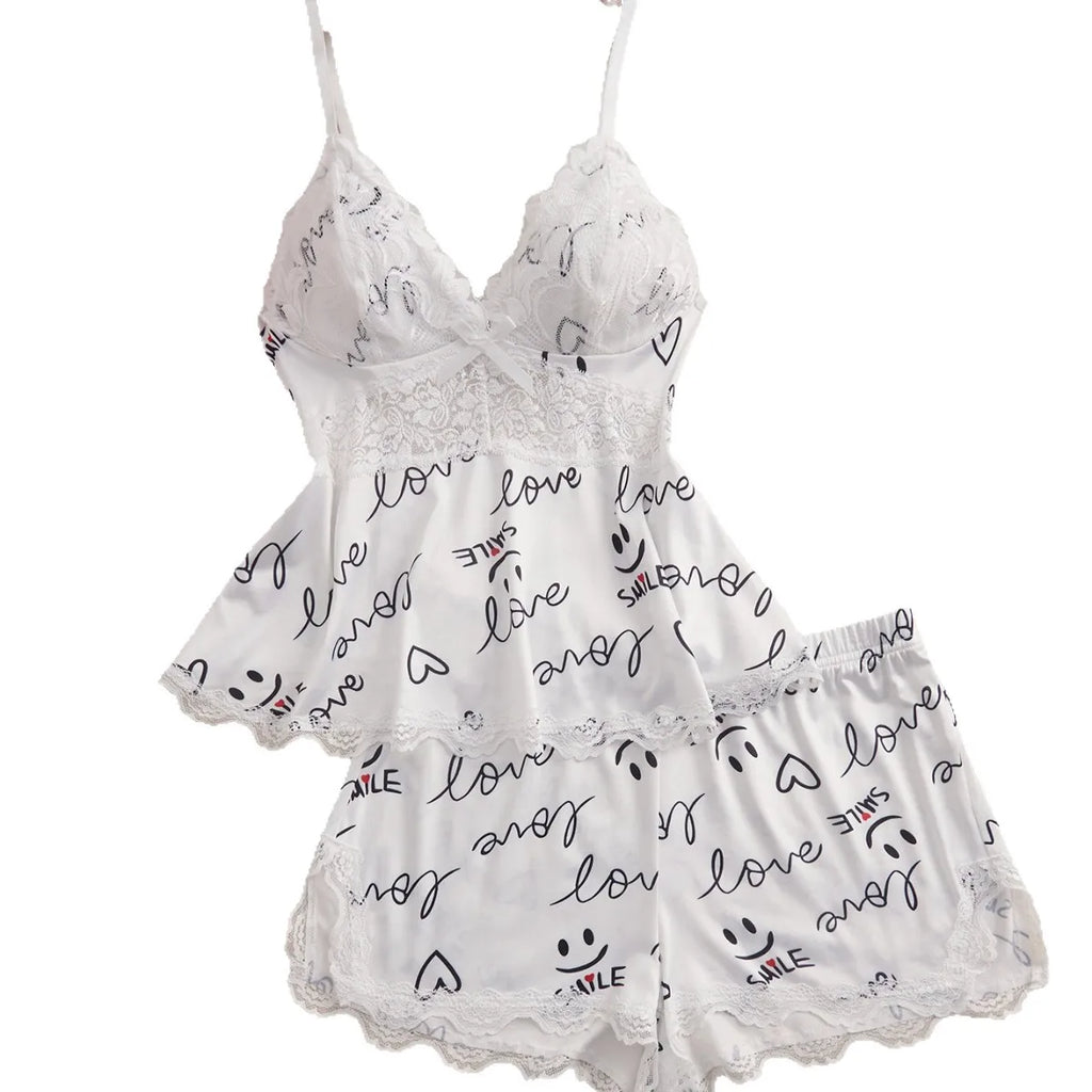 Lace Splicing Printed Loungewear