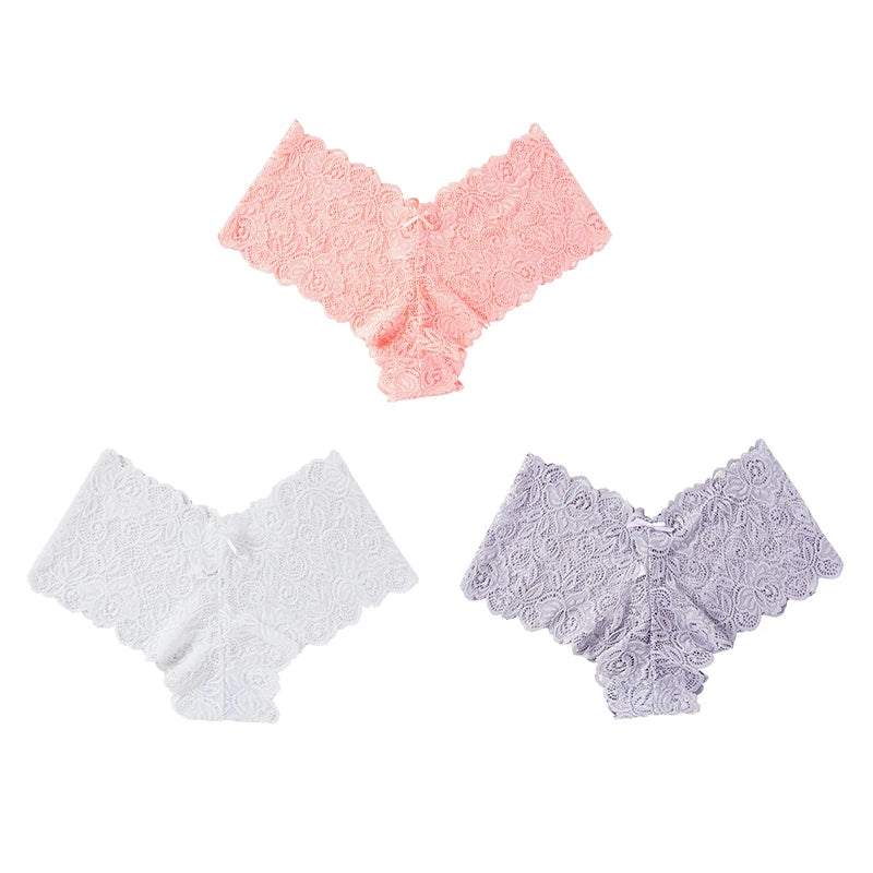 3pcs Sexy Lace Transparent Panties Women
