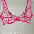 European Women Alluring Sheer Lace Embroidery Underwire Bra, Big Bust Support Minimize Anti‑Sagging Soft Lingerie S‑XL  Bra Set